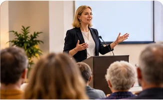 A speaker addressing an audience